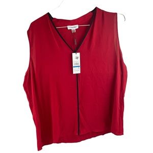 NWT Calvin Klein Red Blouse Sleeveless XL Sheer V Neck